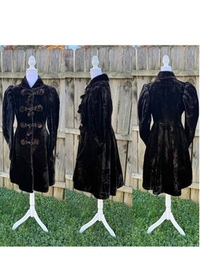 Antique Victorian Coat Overcoat Brown Velvet Velour Fur XS S Small M Medium
